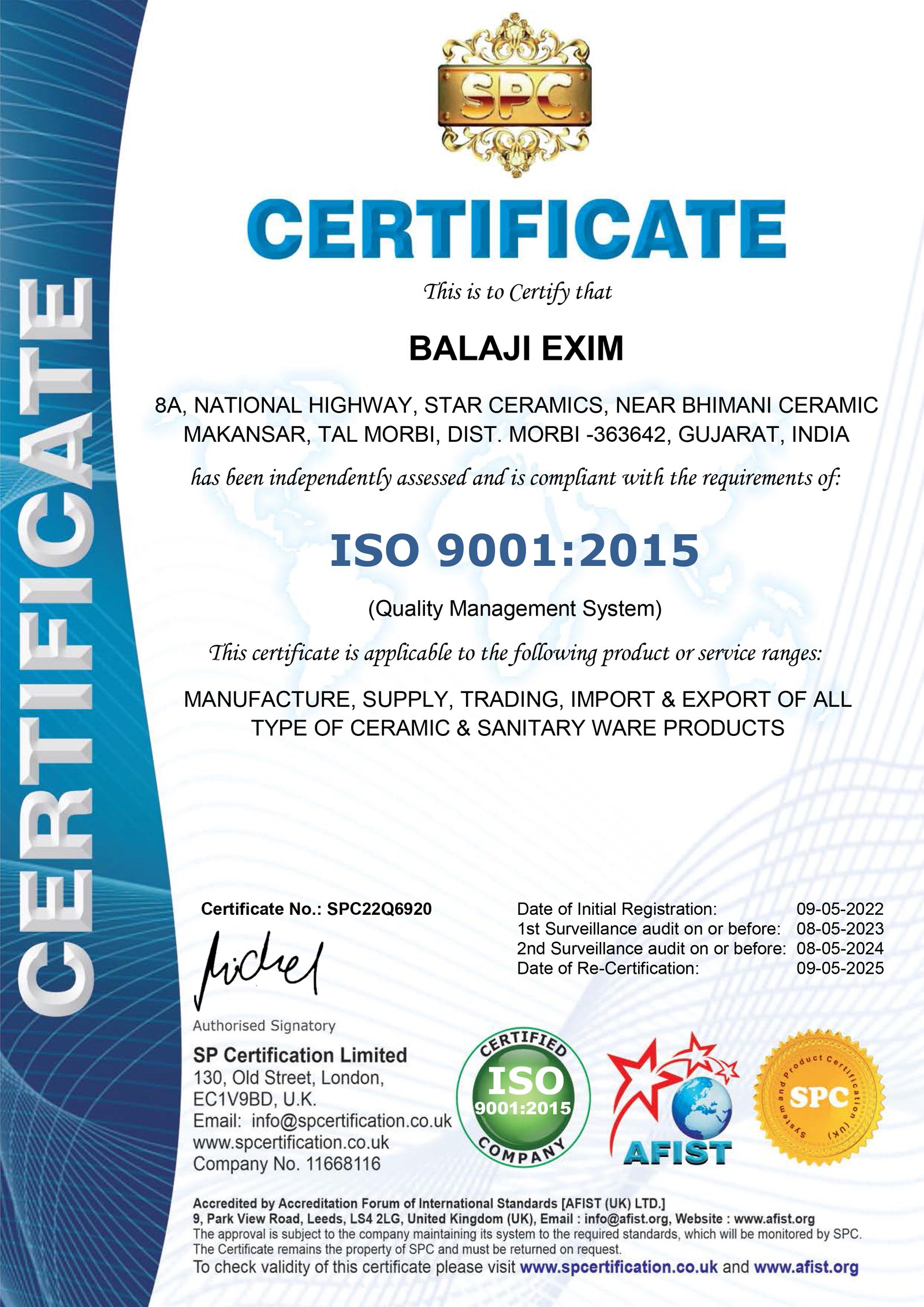 ISO 9001 : 2015 Certificate